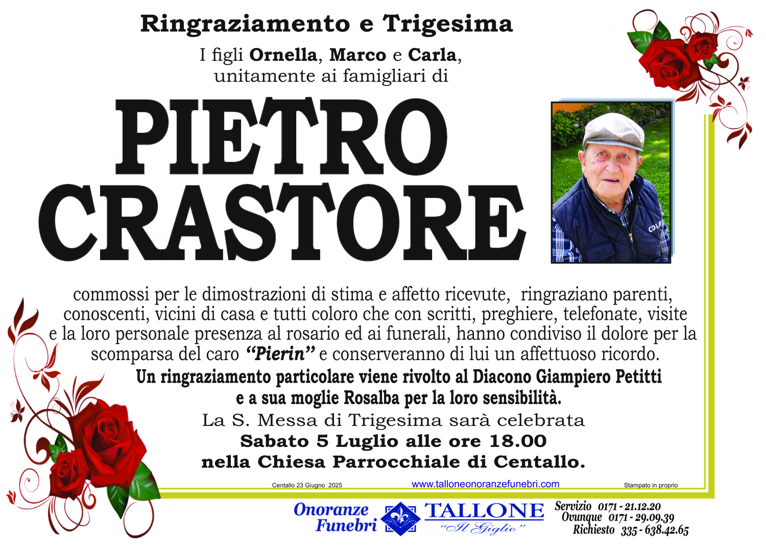 <br />
<b>Warning</b>:  Undefined variable $info in <b>/home/tallone/public_html/ringraziamenti.php</b> on line <b>68</b><br />
Pietro Crastore